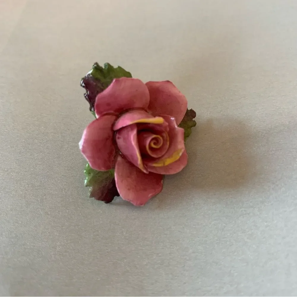 Vintage Porcelain Rose Flower Brooch